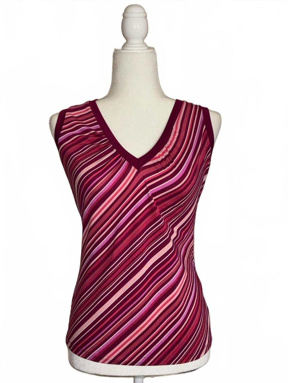 New York & Company Pink V-neck sleeveless Candy Striped tank top